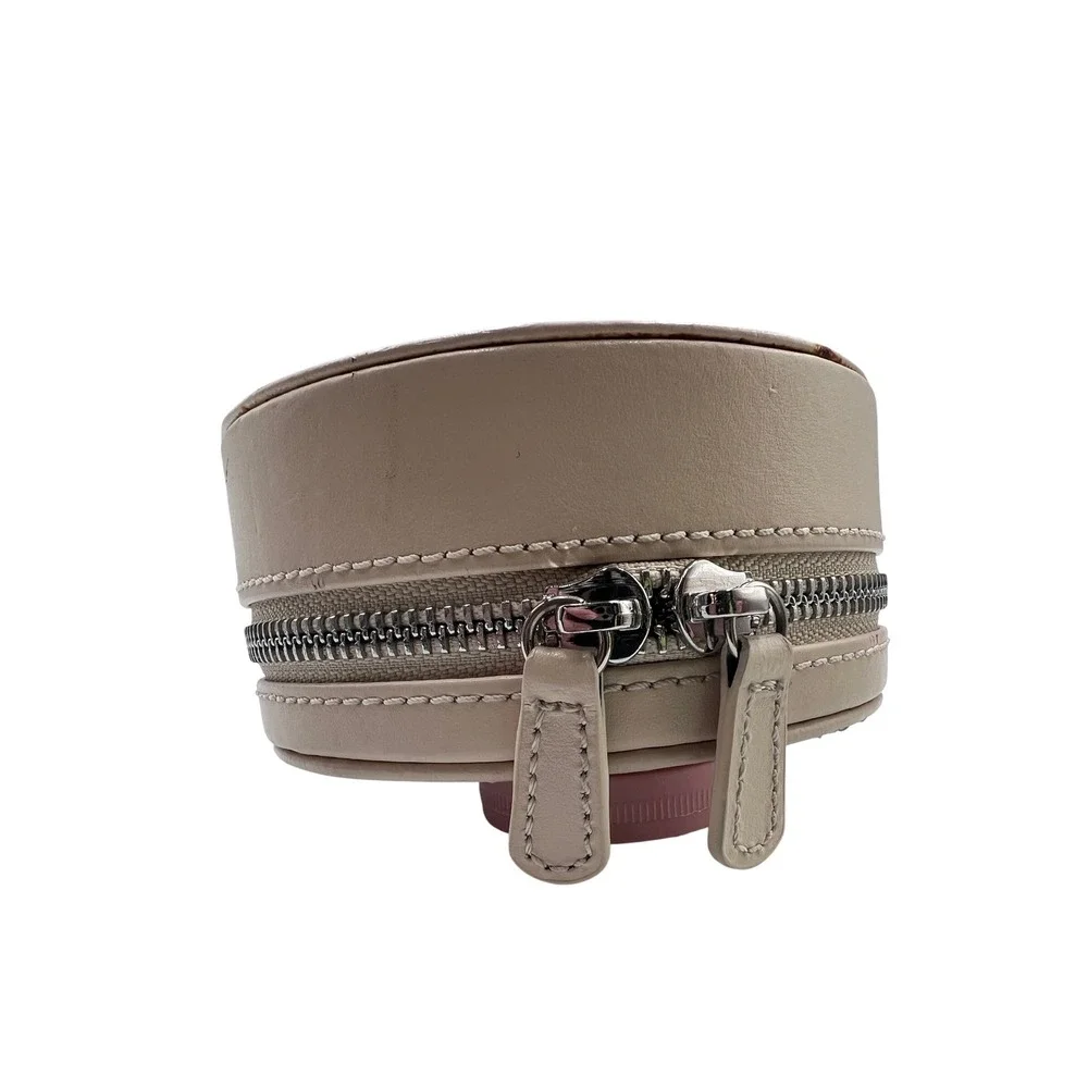 Wolf Jewelry Travel Case Women Small Beige Good Leather‎ LusterLoc Round Zip